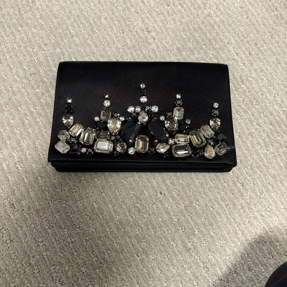 Prada Black Satin Clutch with Crystal Accents - Picture 5 of 6